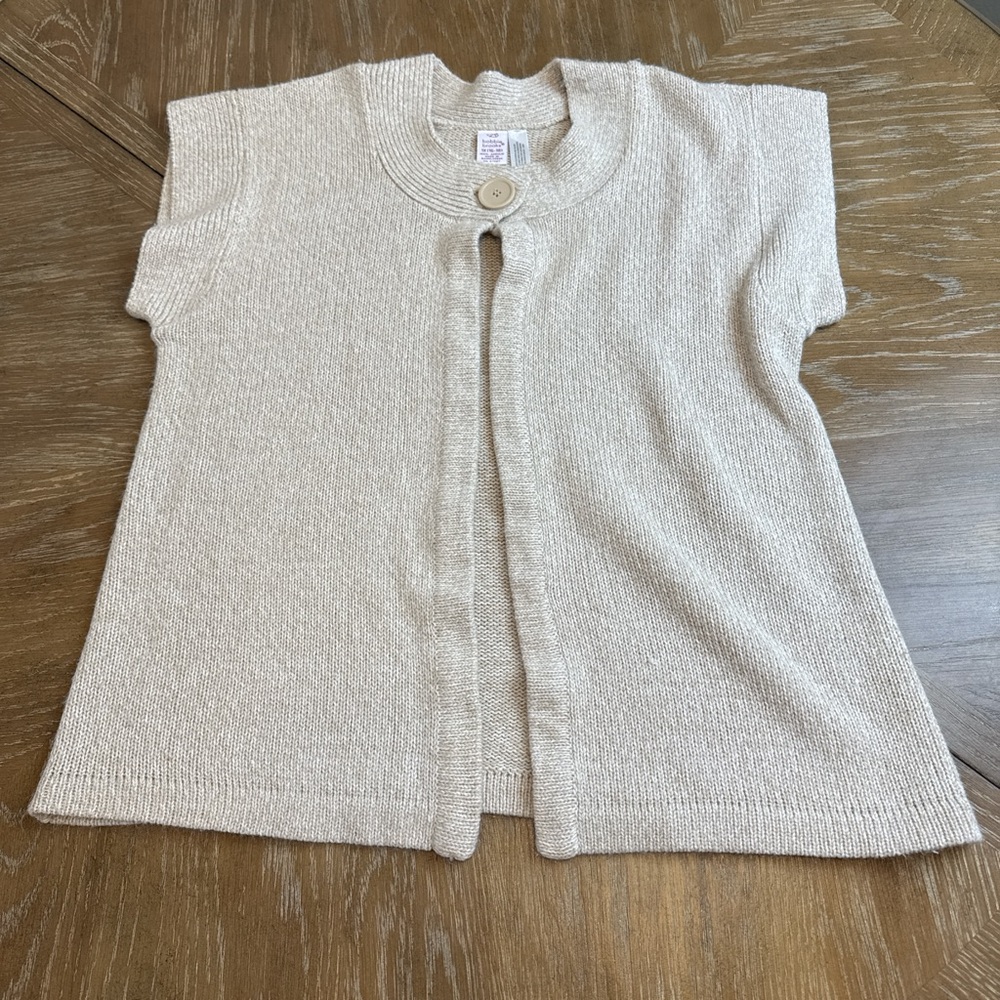 Bobbie Brooks Beige Cardigan Sweater Short Sleeve Flyaway Button